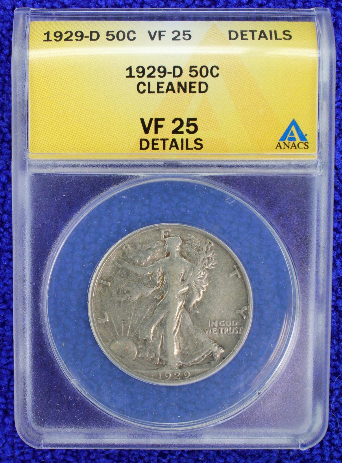 1929-D 50c Walking Liberty Half Dollar VF25 Details 90% Silver ANACS