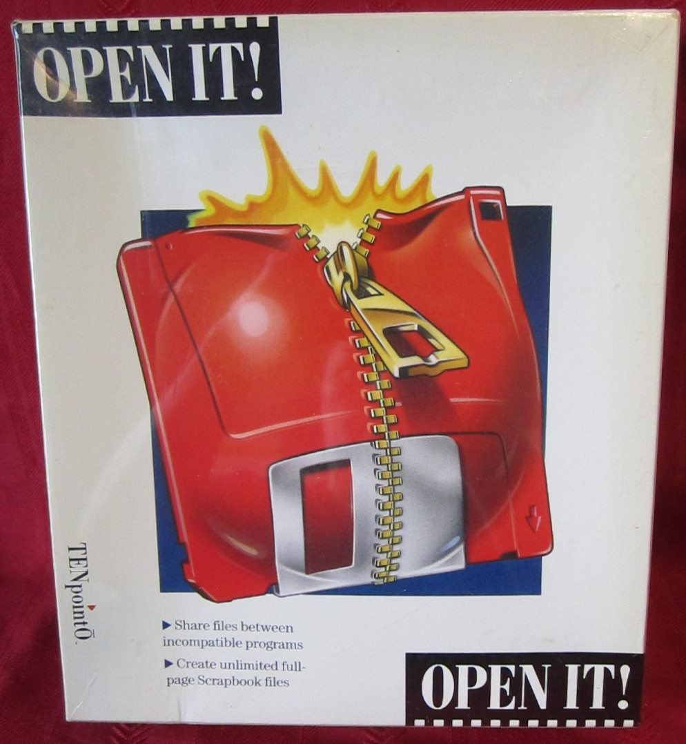 New 1988 TenPoint0 Open It! File Share Software for Apple Macintosh Plus/SE/II