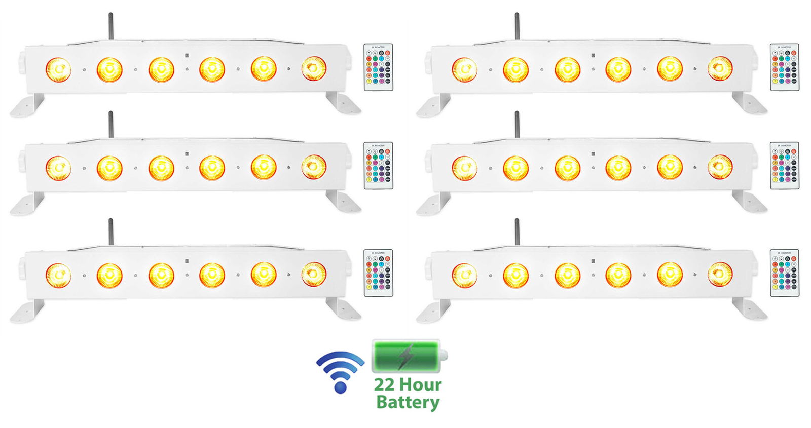 (6) Rockville BEST STRIP 60 White Rechargeable Wash Light Bars w/Wireless DMX