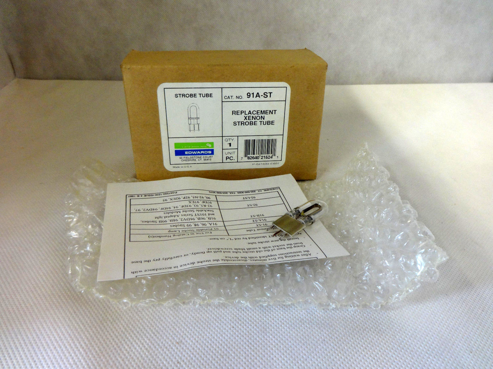 NEW IN BOX EDWARDS/GENERAL SIGNAL 91A-ST XENON STROBE TUBE