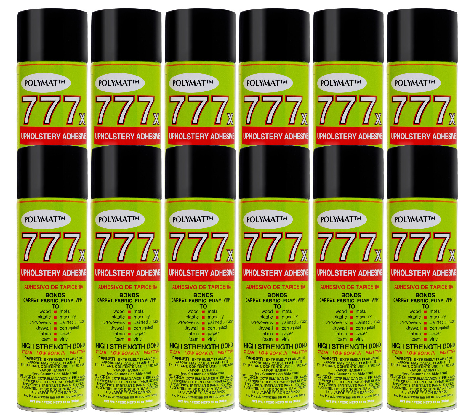 12-Polymat 777 cans Foam Fabric Carpet Upholstery Inst.Tack Spray Glue Adhesive