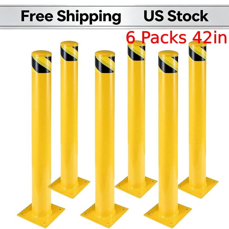 Steel Pipe Safety Bollard 6 Packs 42in Height 4.5in Diameter 8 Anchor Bolts