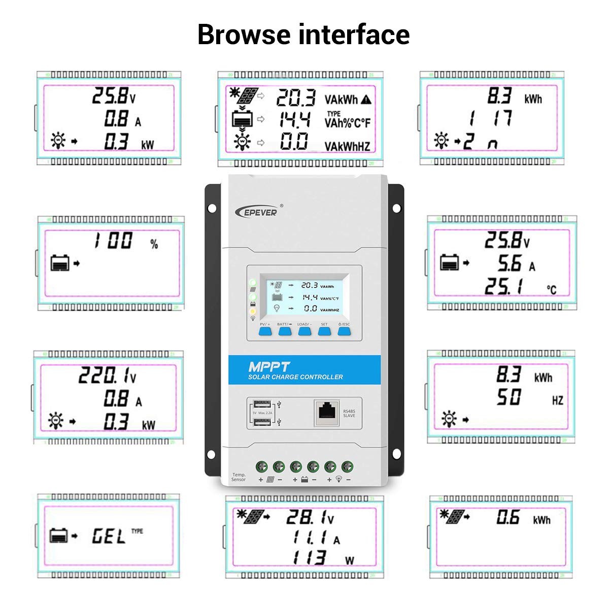 Epever 20A Mppt Solar Charge Controller 12V/24V Auto Solar Panel Charge