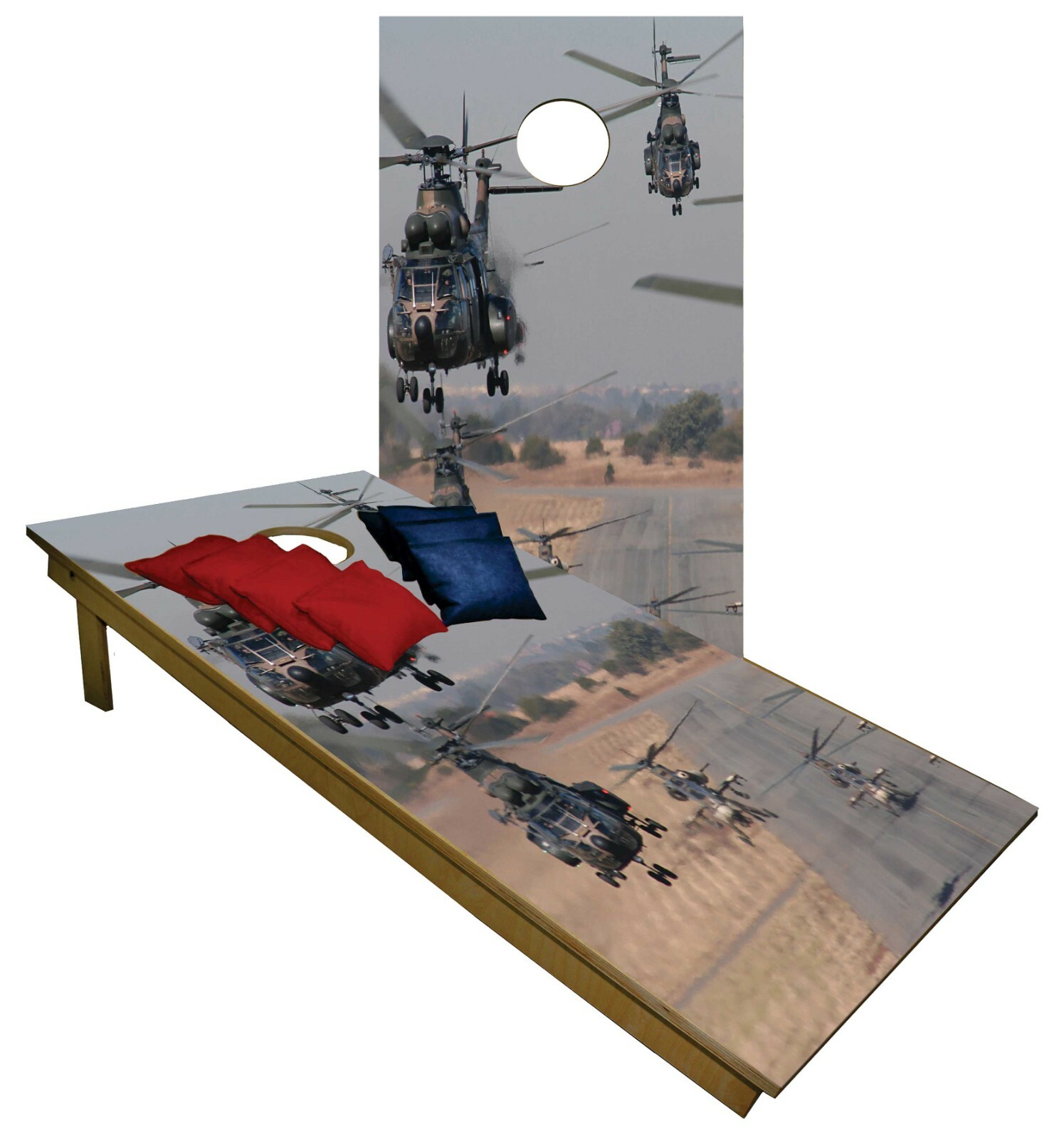 US MILITARY Helicopter Cornhole Boards BEANBAG TOSS GAME Bags Army Marines S
