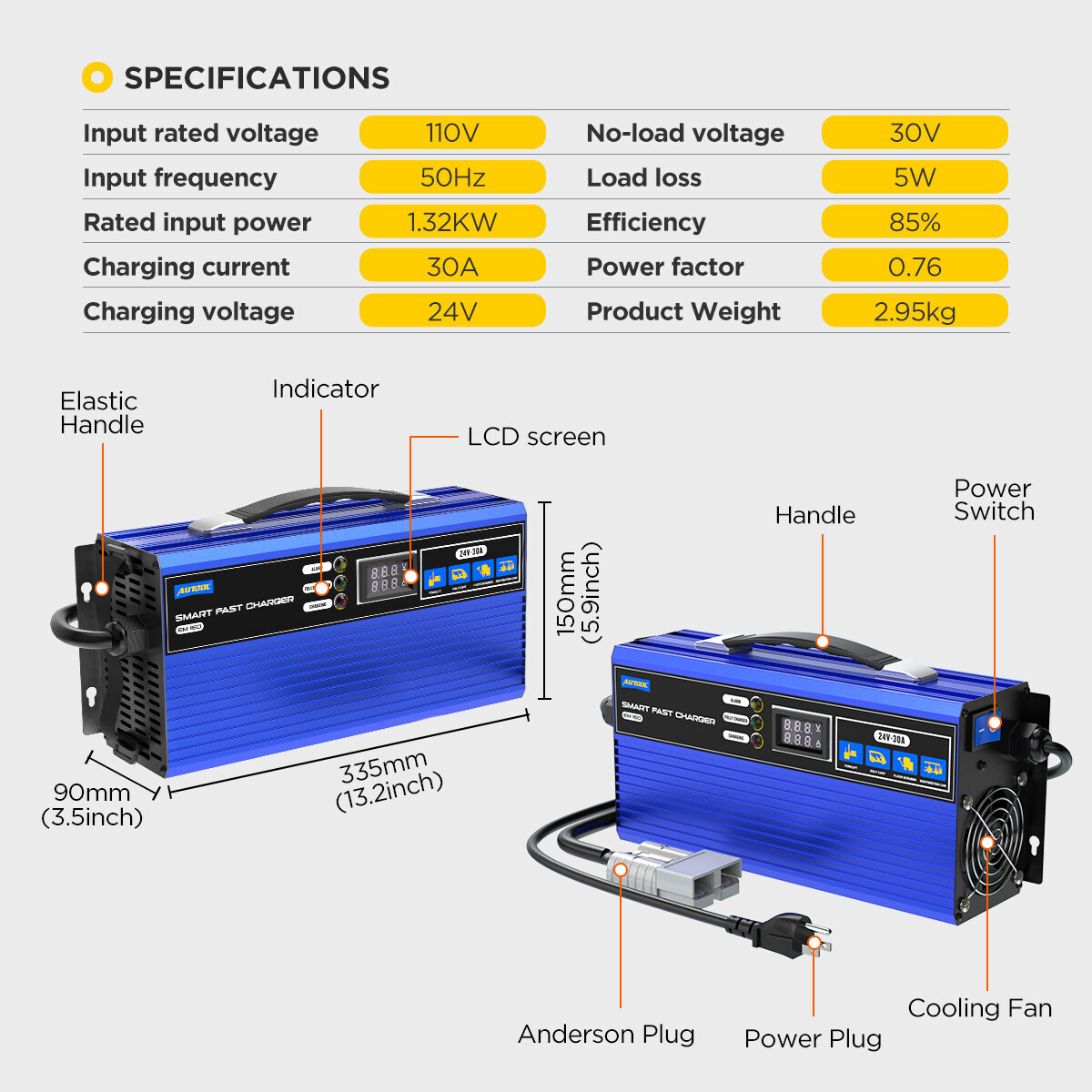 24V Golf Cart Battery Charger Fully-Automatic Smart Charger Forklift Golf Cart