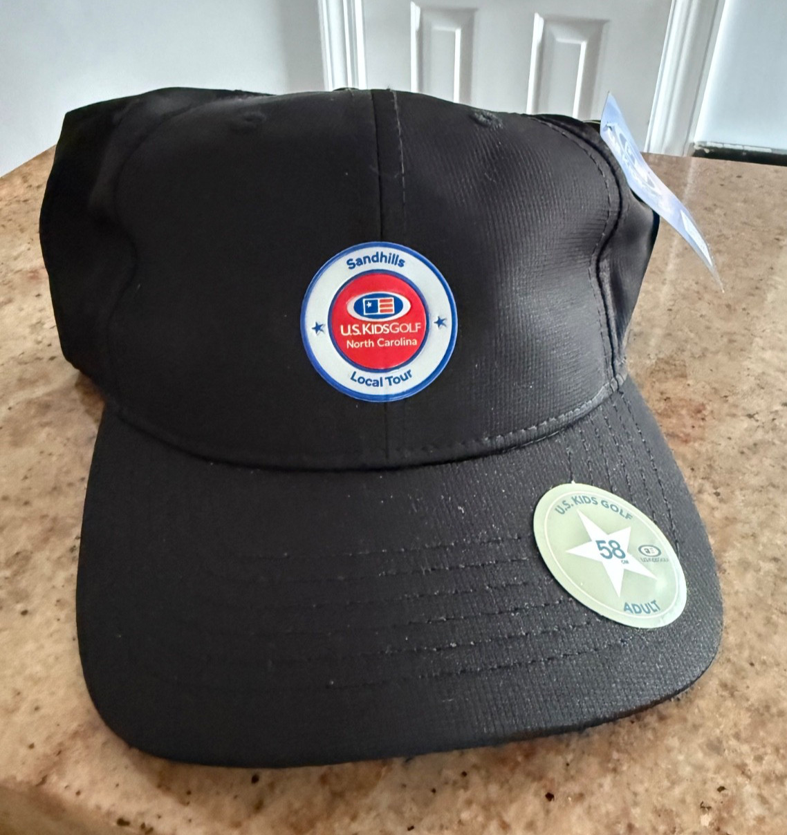 U.S. Kids Golf Black Embroidered Logo Adjustable Strap-back One Size Cap Hat
