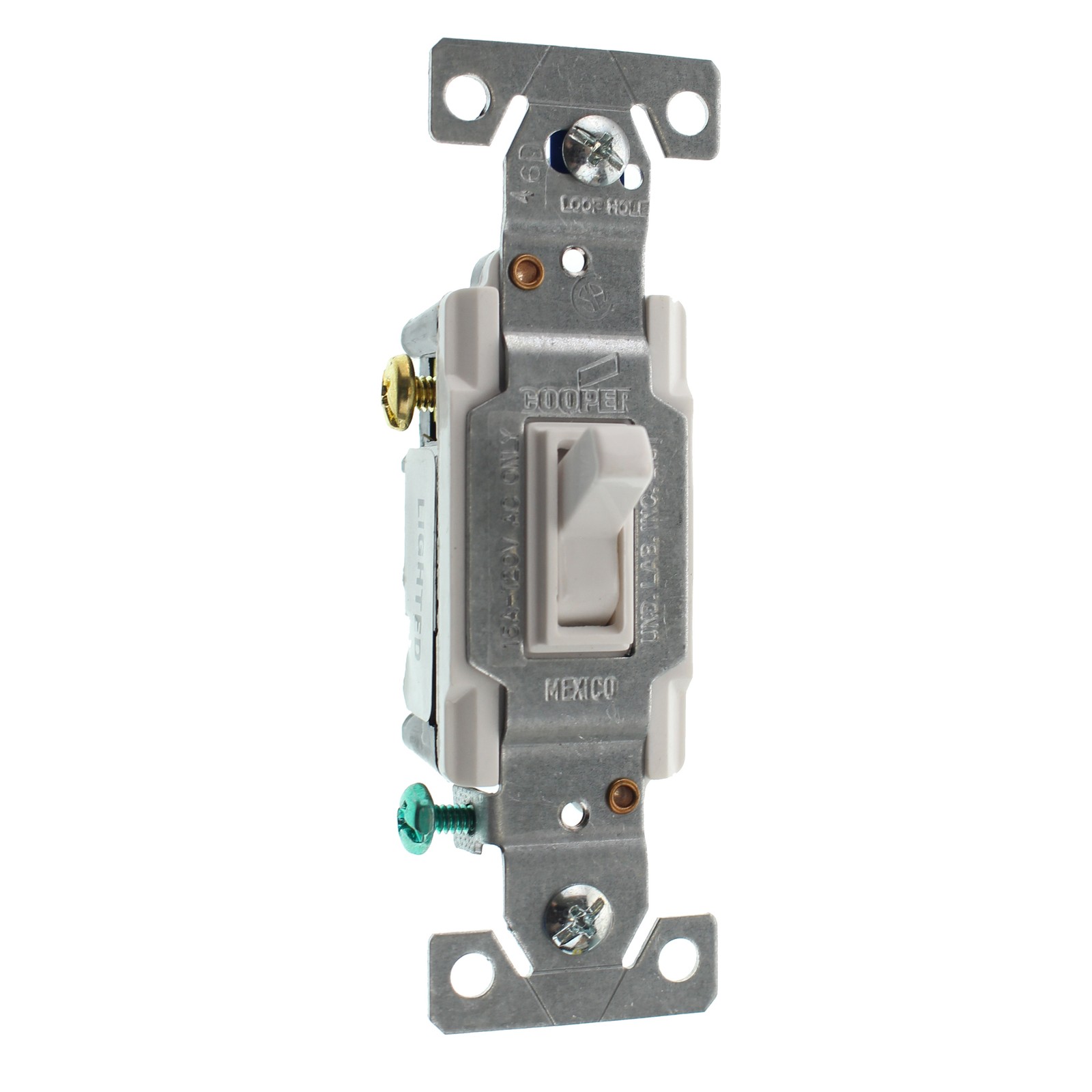 HUBBELL RS315ILWZ LIGHTED TOGGLE SWITCH, 3-WAY, GROUNDING, 15A, 120V, WHITE