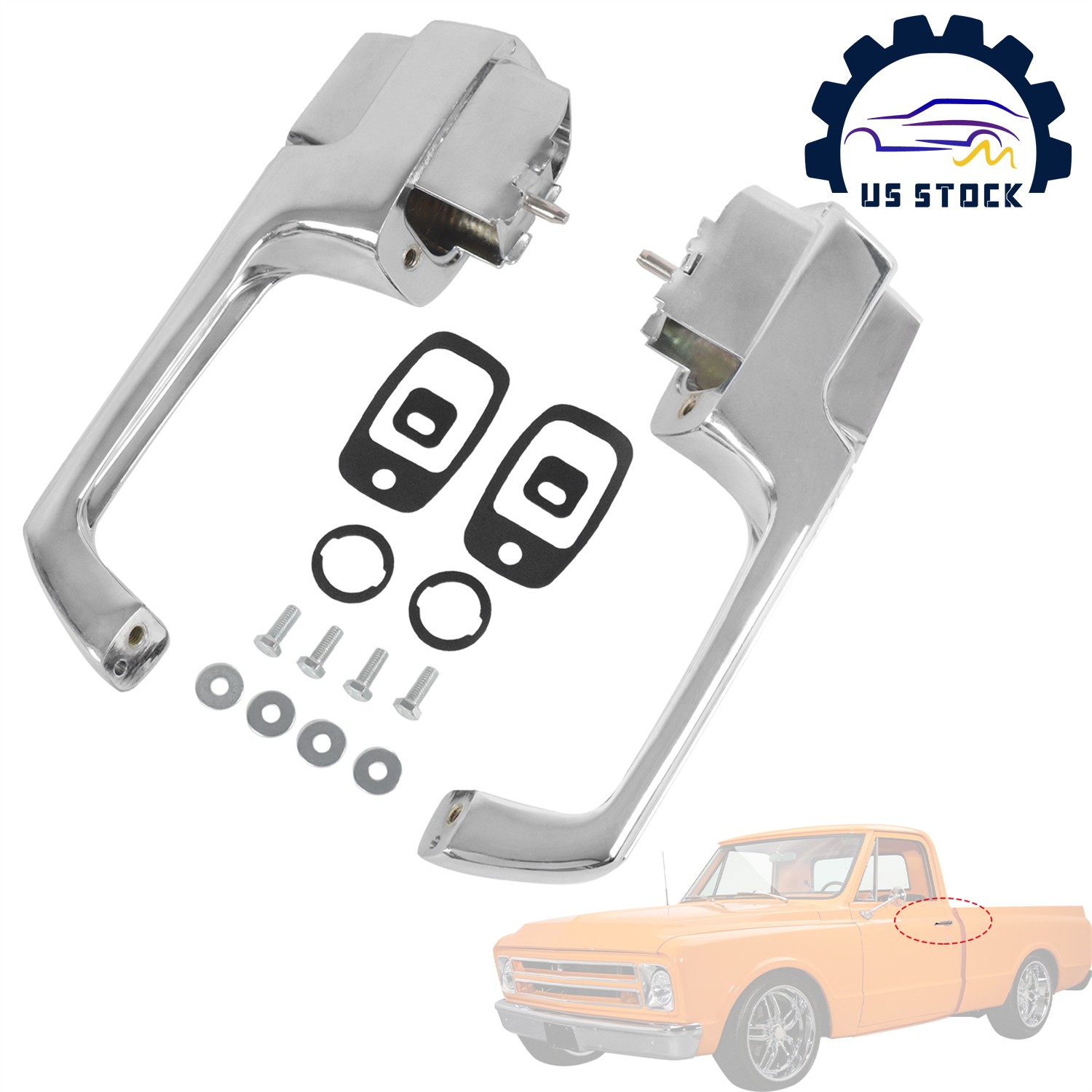 Chrome Pair Front Exterior Door Handle For 1967-1972 Chevy GMC C10 C20 C30