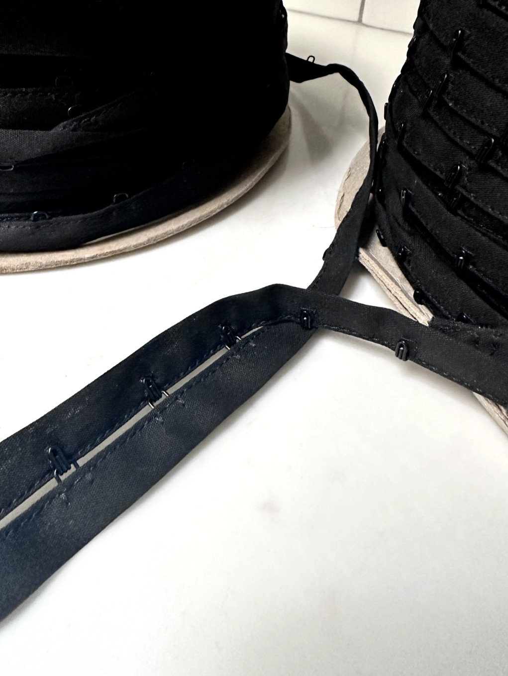 1 yard- 1" Black Cotton-Poly Hook and Eye Tape, Black color coated, Steel Hooks