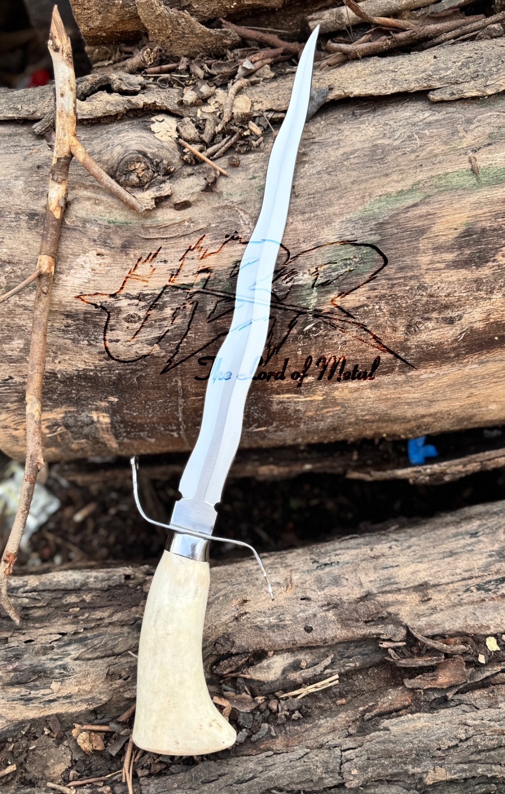 UBR CUSTOM HANDMADE HIGH CARBON STEEL FLAMBERGE KNIFE WITH STAG HORN