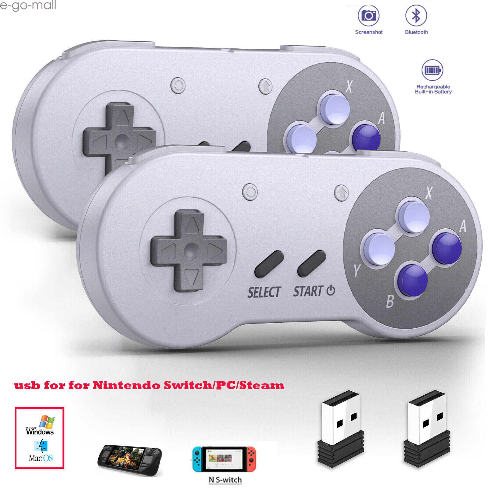 Wireless USB Super NES Controller for Nintendo Switch Online PC macOS Steam Deck