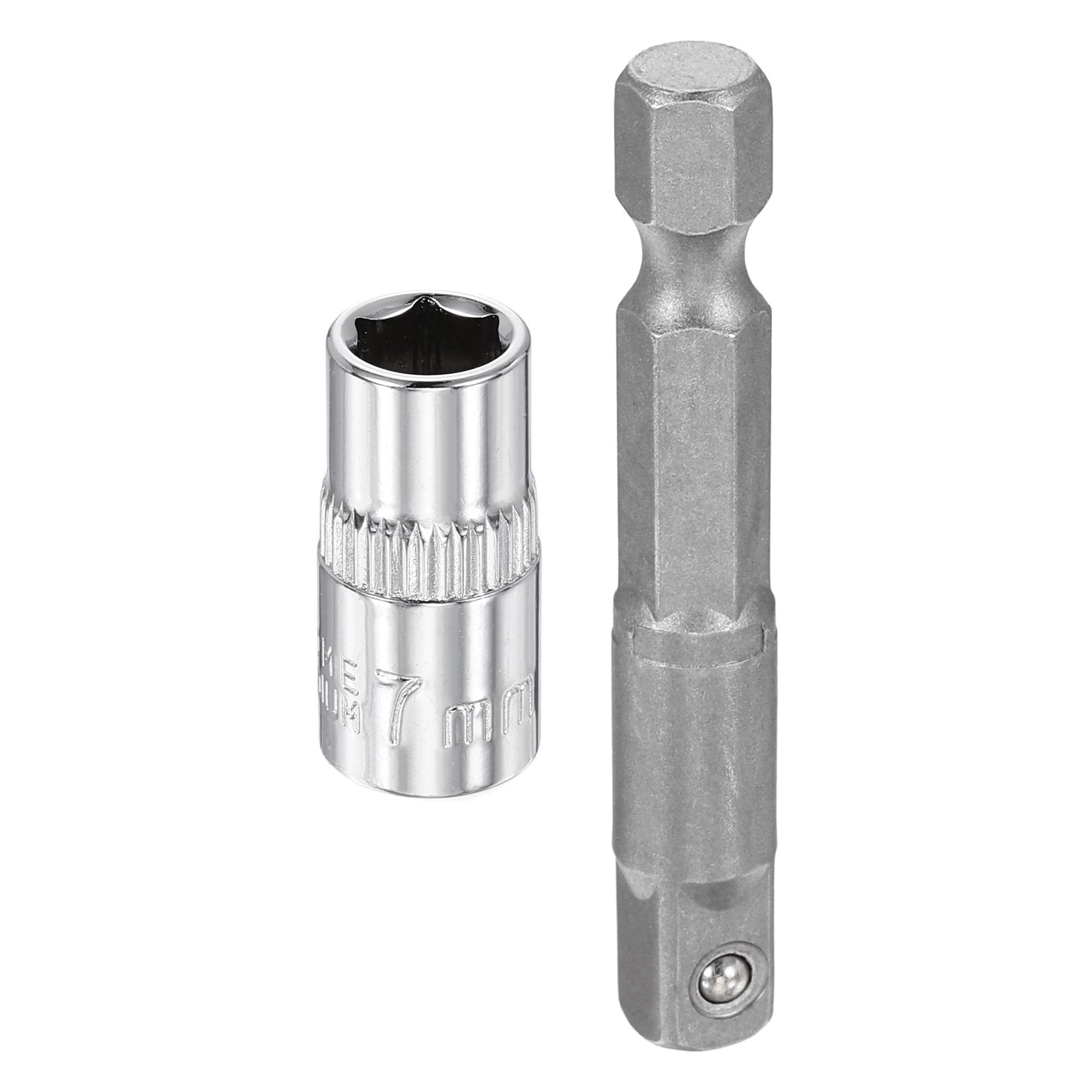 1/4" Drive 7mm Metric 6-Point Impact Socket 1" Length 1/4" Hex Shank Adapter