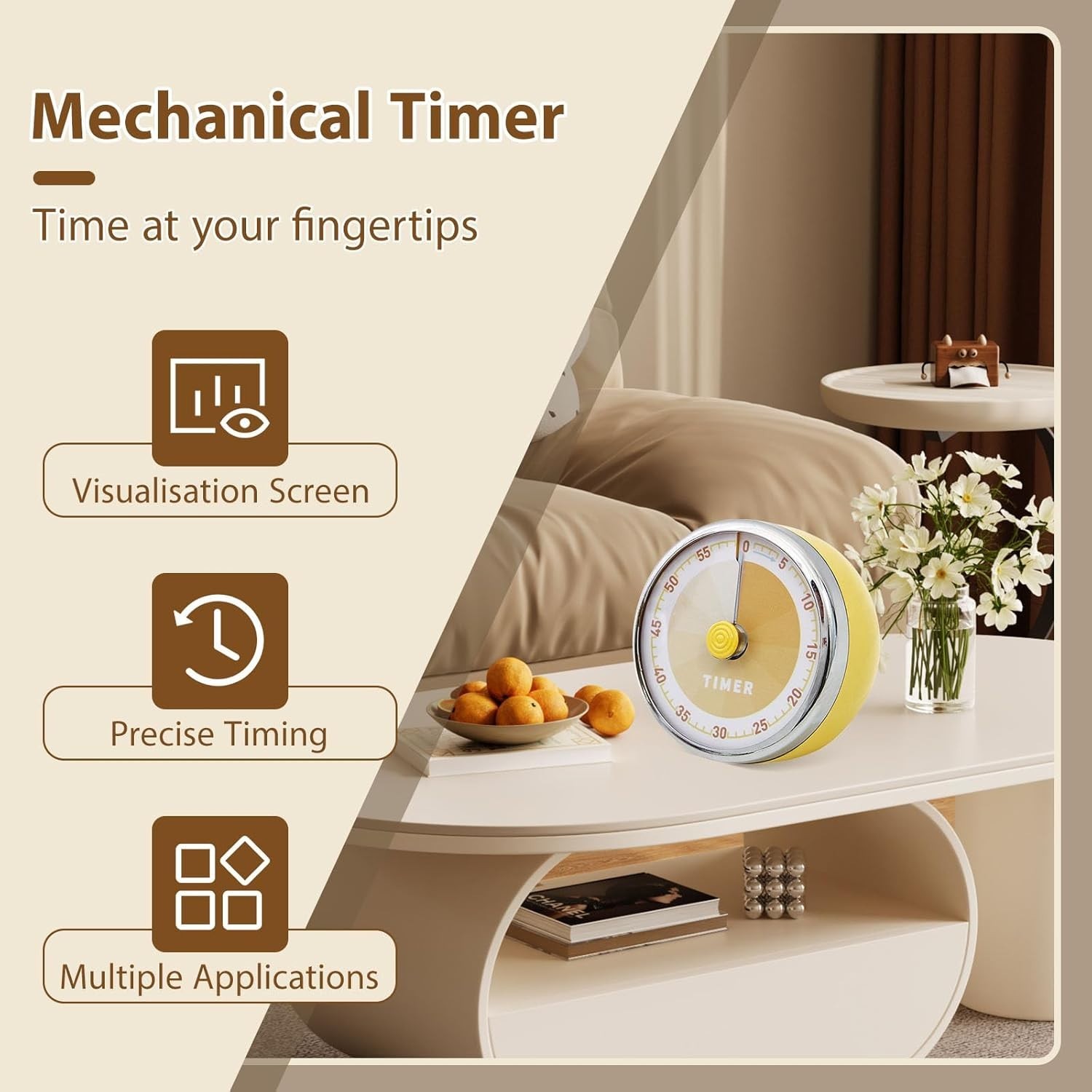 Mechanical Time Manager, 60 Minute Desk Visual Timer, Chef Cooking Timer Clock