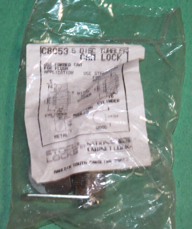 STOCK LOCKS C8053 5 Disc Tumbler Cam Lock National Cabinet Keyed Alike NIP