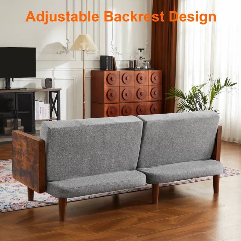 2 in 1 Convertible Folding Futon Sofa Bed Grey Fabric Upholstered Sleeper Couch