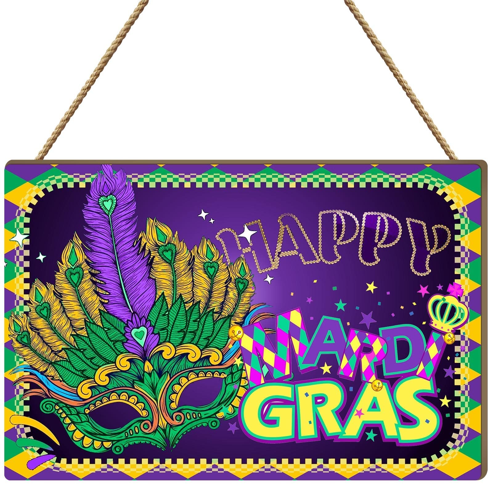 Karenhi Mardi Gras Decorations Mardi Gras Wood Hanging Sign Purple Hanging Or...