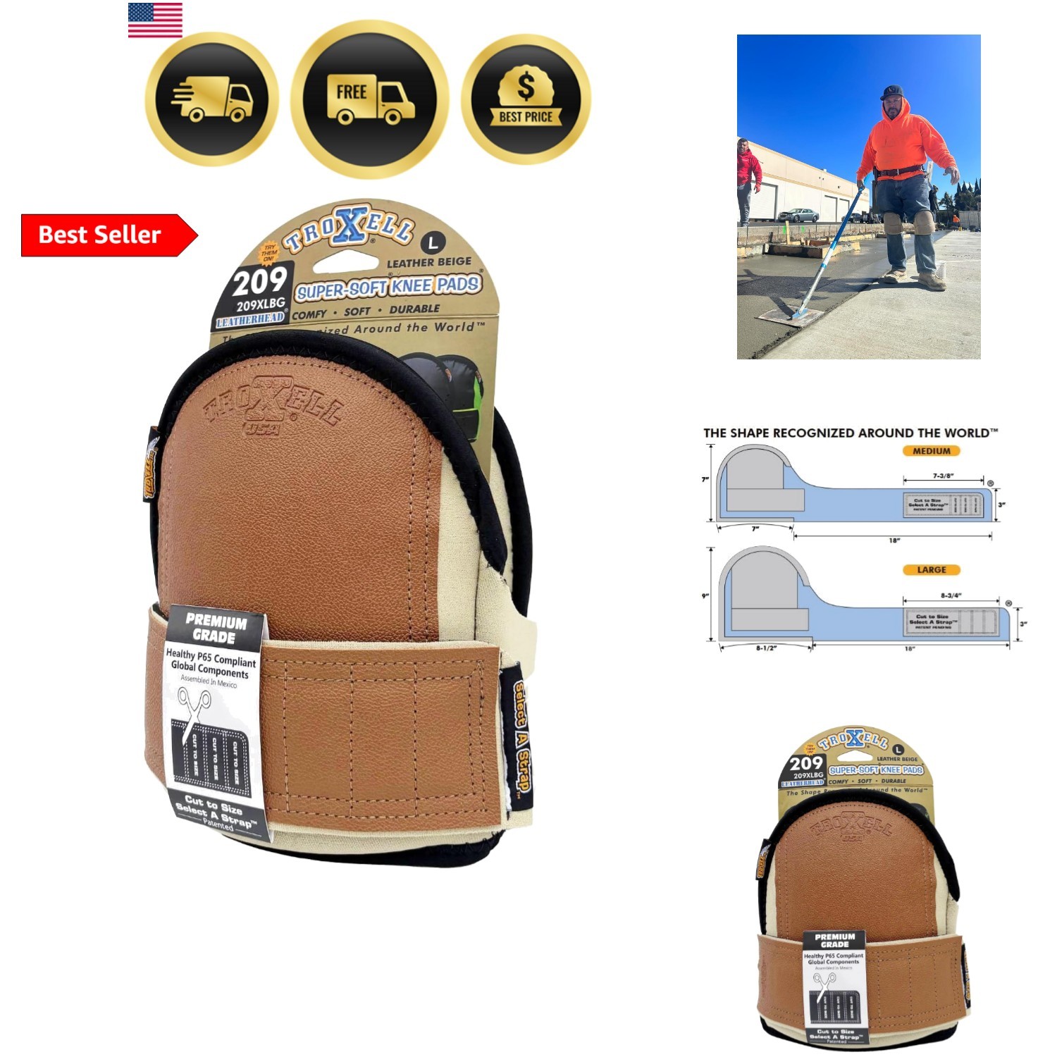 SuperSoft Leatherhead Kneepads - Large Size / Bagged in Pairs