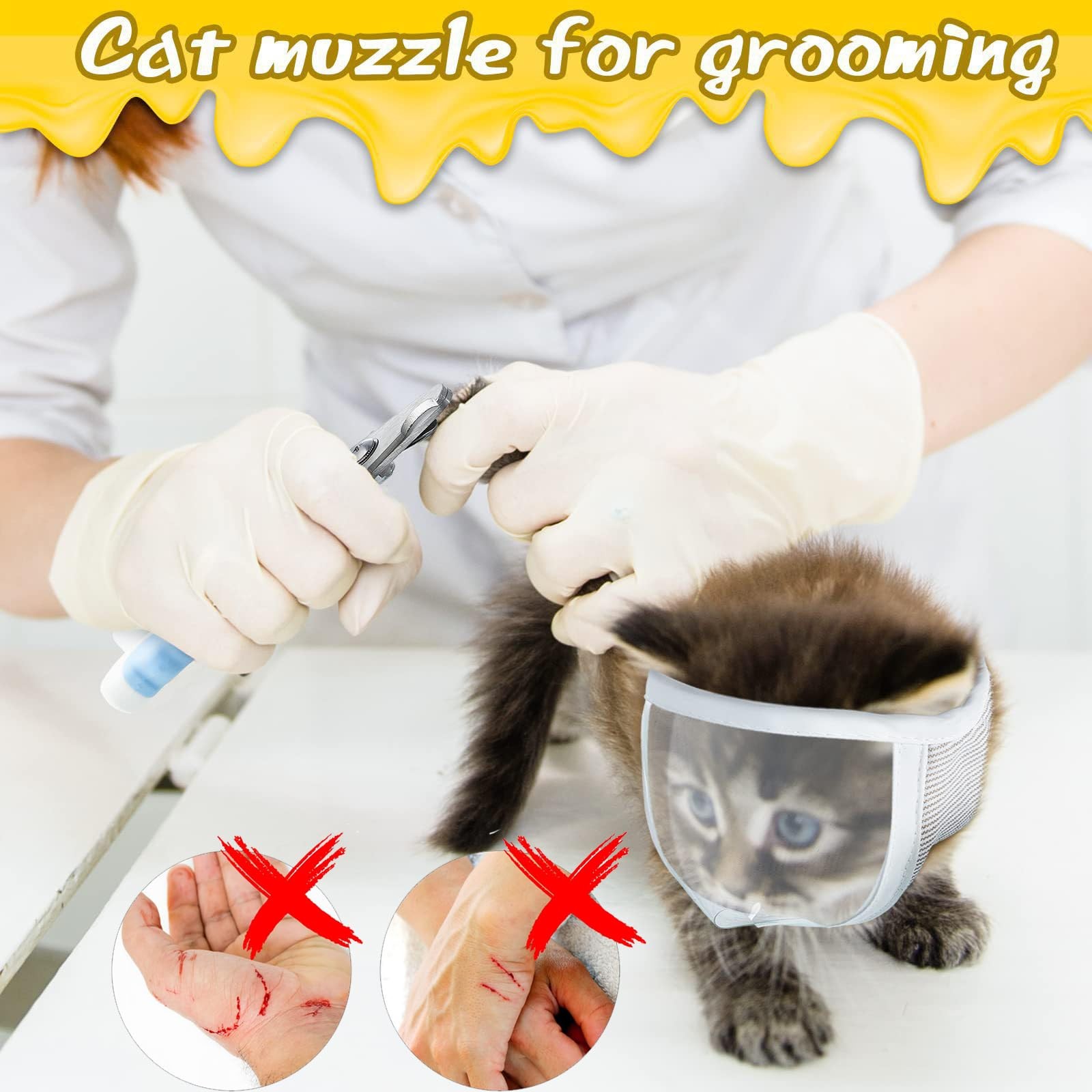 Cat Muzzle for Grooming, Transparent Mouth S (10inch), white