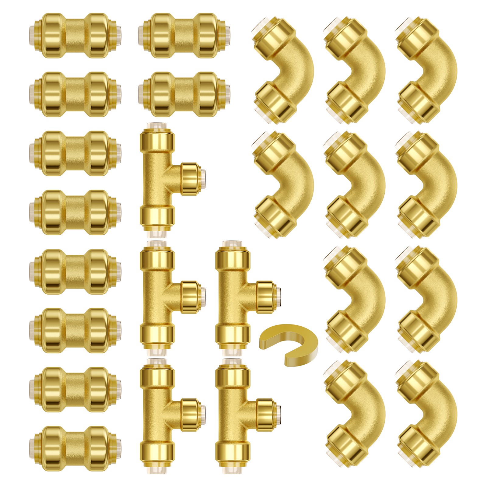 Uimoso 25Pcs 1/2" (10xStraight 10xElbow 5xTee) Push-Fit Brass Pex Pipe Fittings