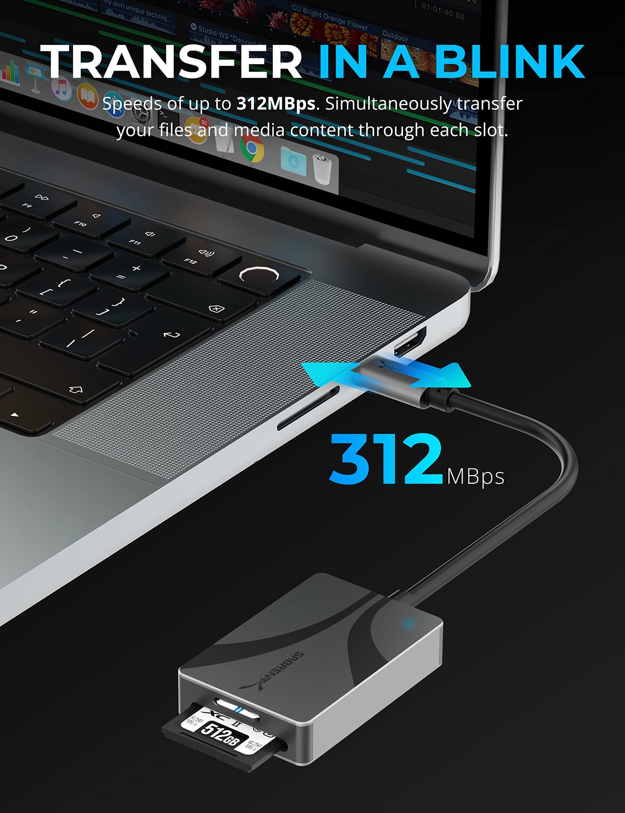 Dual Uhs Ii Sd Microsd Card Reader Black Usb 3.2 Type C 312Mbps Transfer Speed