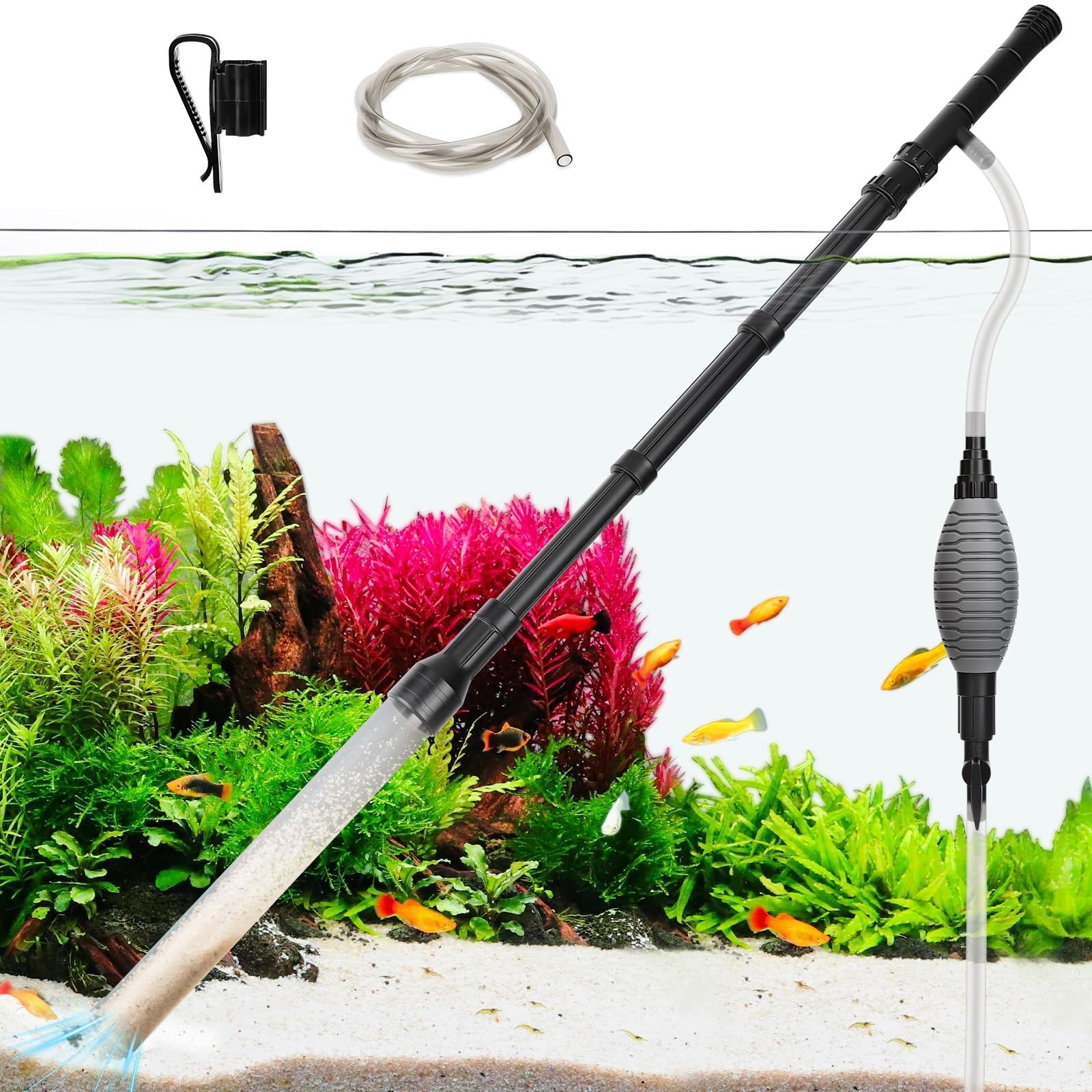 Gravel Vacuum for Aquarium Siphon  Adjustable Flow Fish Tank Cleaner