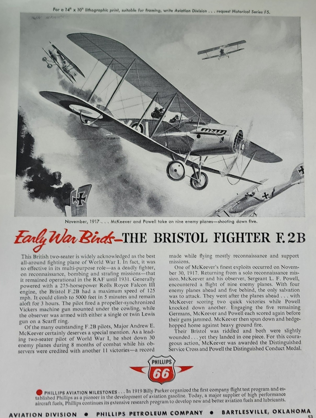 Bristol Fighter Plane Aircraft Picture Magazine Ad Original Vtg