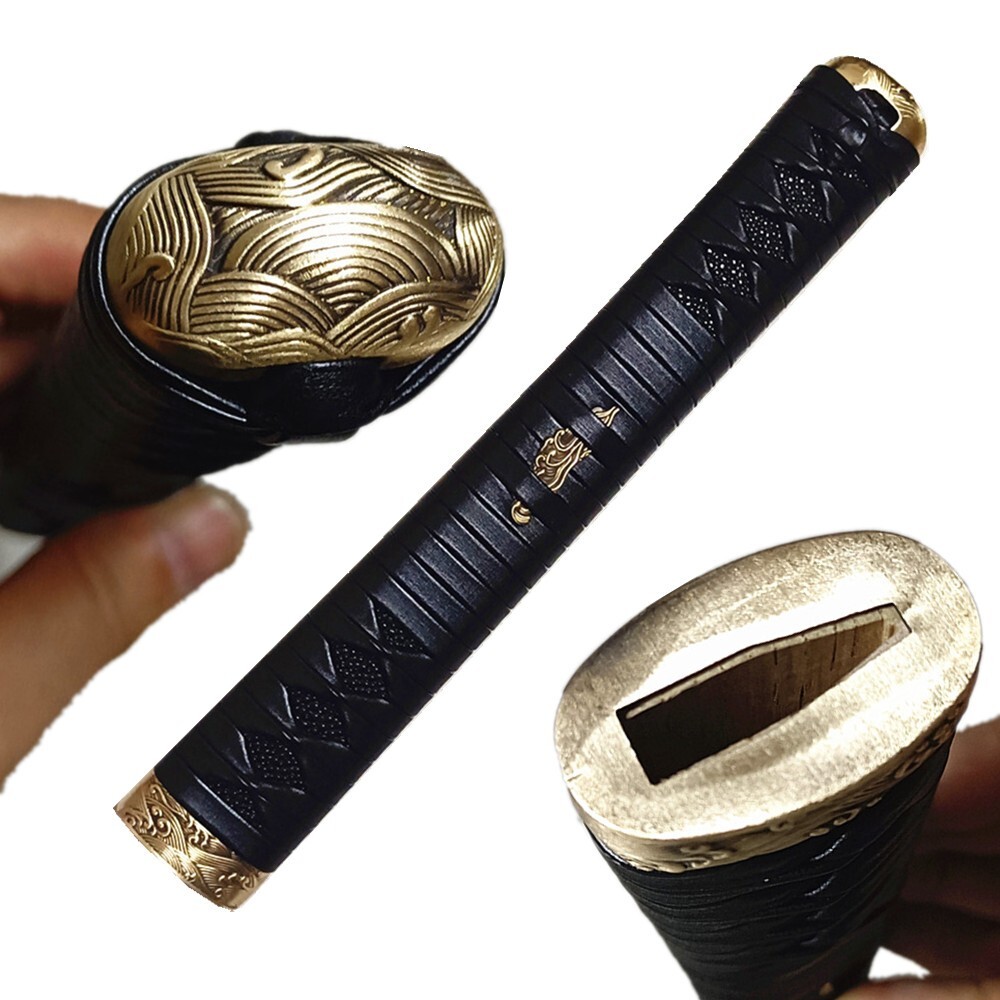 26cm Black Leather Tsuka Handle for Japanese Katana Sword Wakizashi Fittings