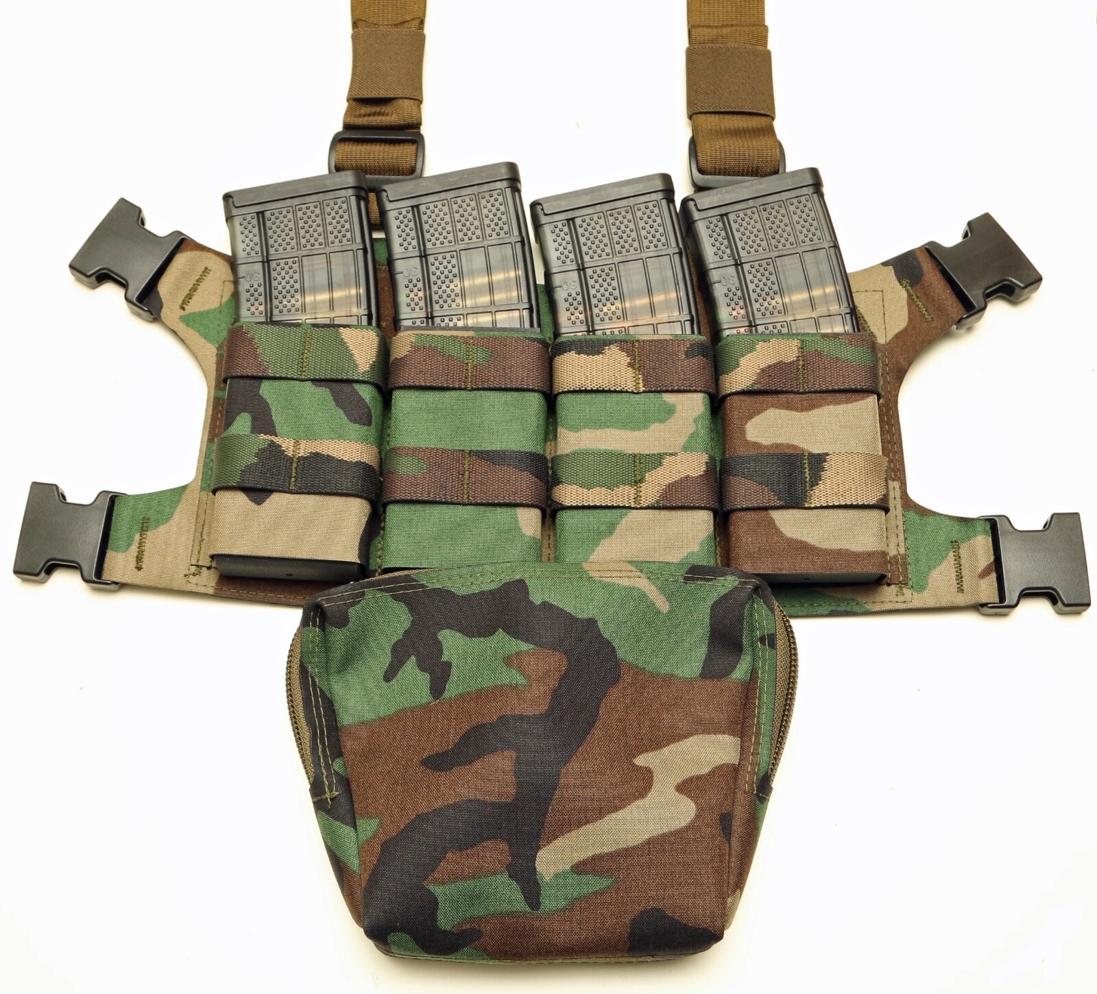 ESSTAC 5.56 Quad Hinged Piggy Chest Rig & Hinged Tapered Dangler GP Pouch - NEW