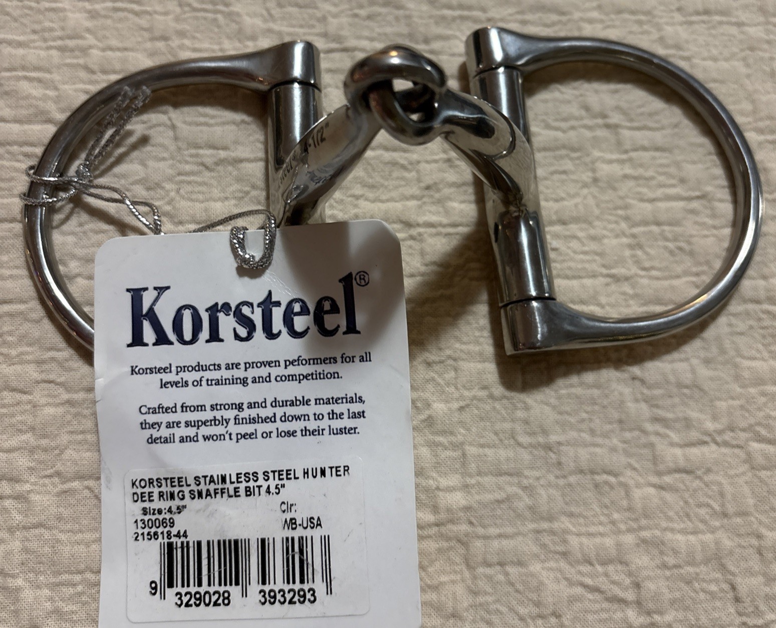 Korsteel Stainless Steel Hunter Dee Ring Snaffle Bit 4.5”, NWT