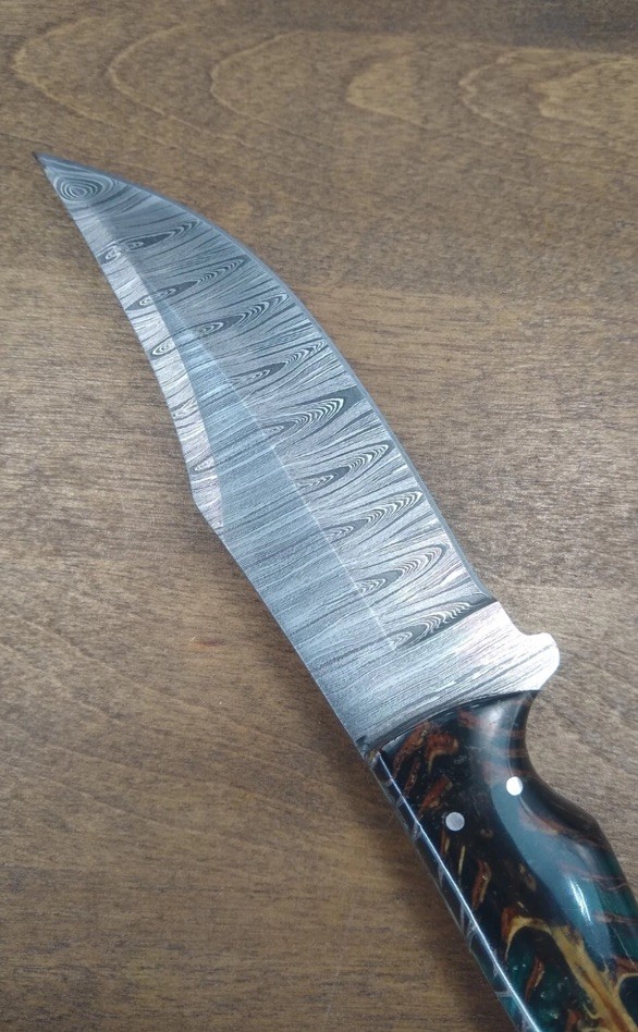 New Stauer Mighty Conifer Knife with Damascus Blade & Pinecone Handle w/ Sheath