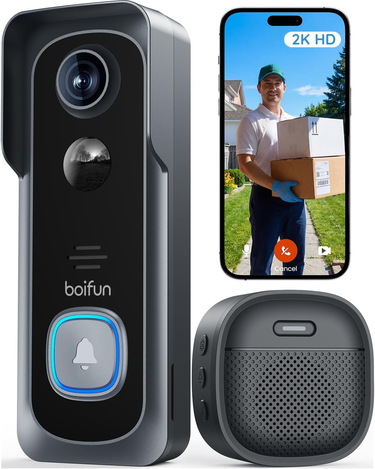 Wireless Video Doorbell Camera 2K HD Night Vision Motion Alerts Two‑Way Audio