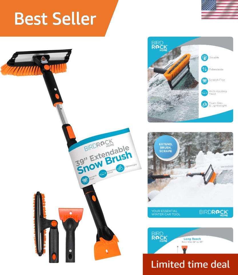 39-Inch Extendable Snow Brush with Squeegee & Ice Scraper - Perfect for SUVs