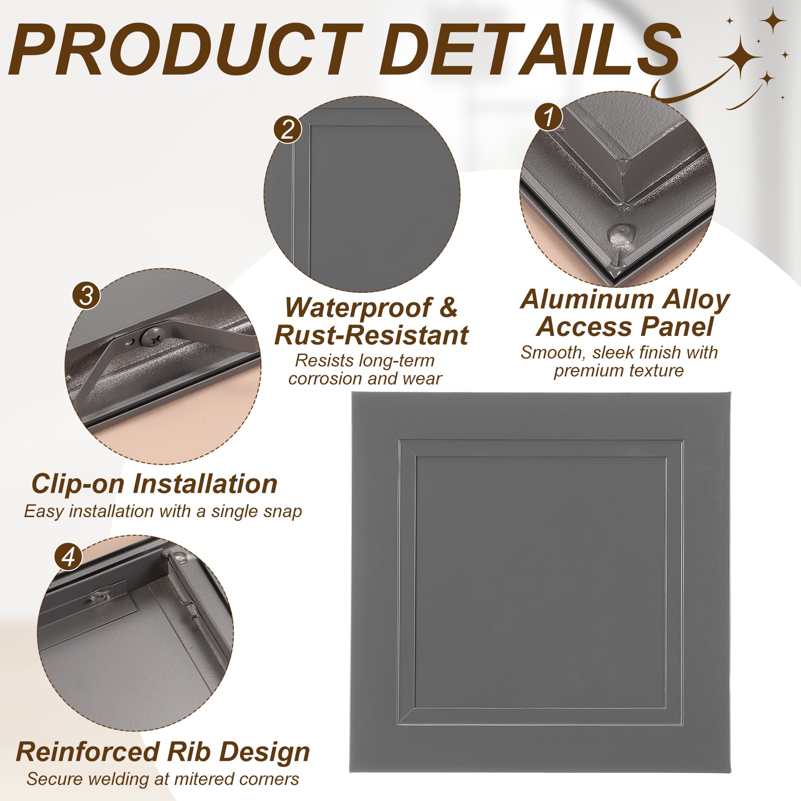 Access Panel (5" x 5") Plumbing Access Door Clip-on Installation, Gray