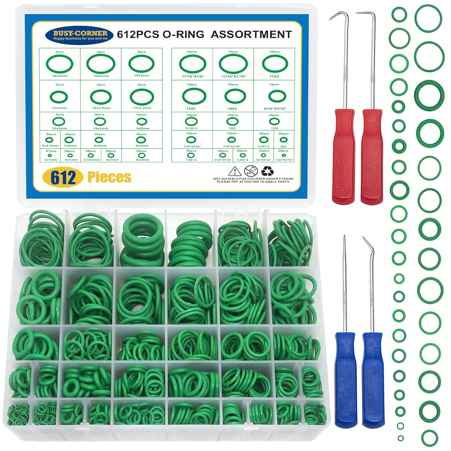 612 Pcs Automotive AC O Rings Kit, SAE& Metric Air Conditioning O Rings Assortme