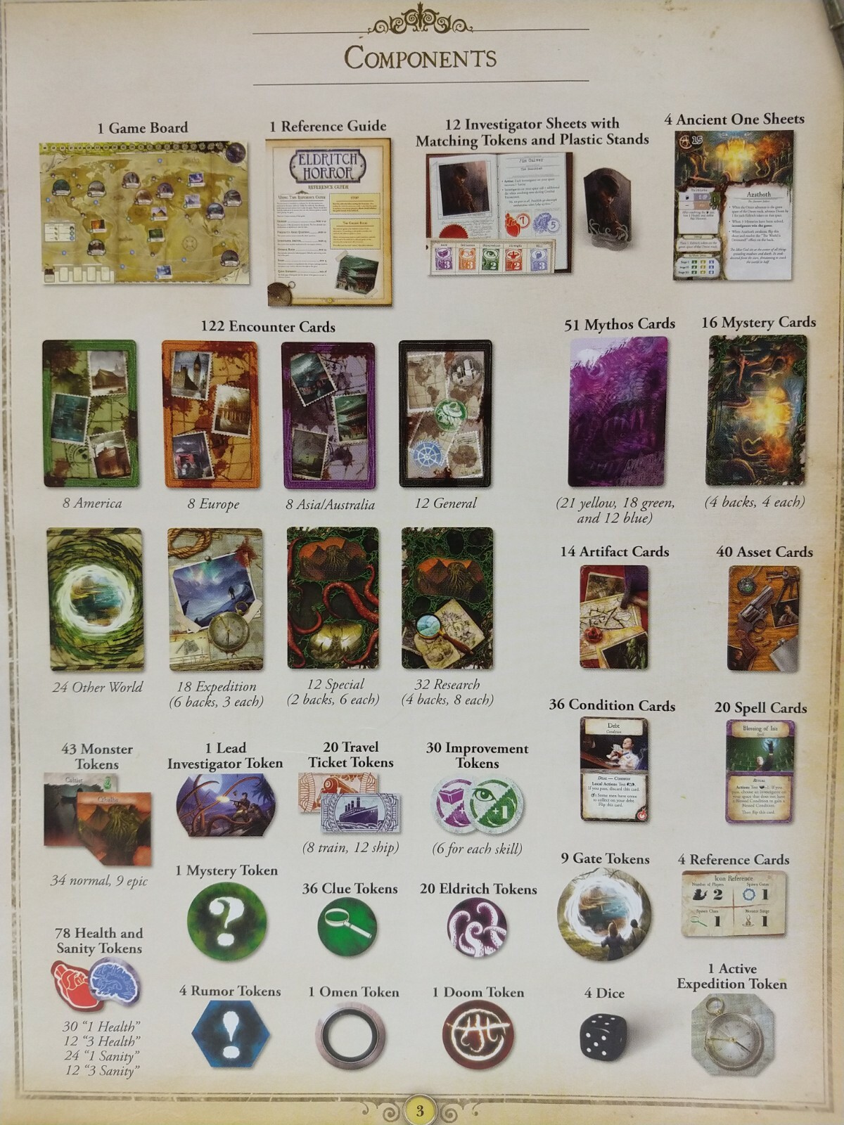 Fantasy Flight Games EH01 Eldritch Horror Replacement Components Tokens, Cards..