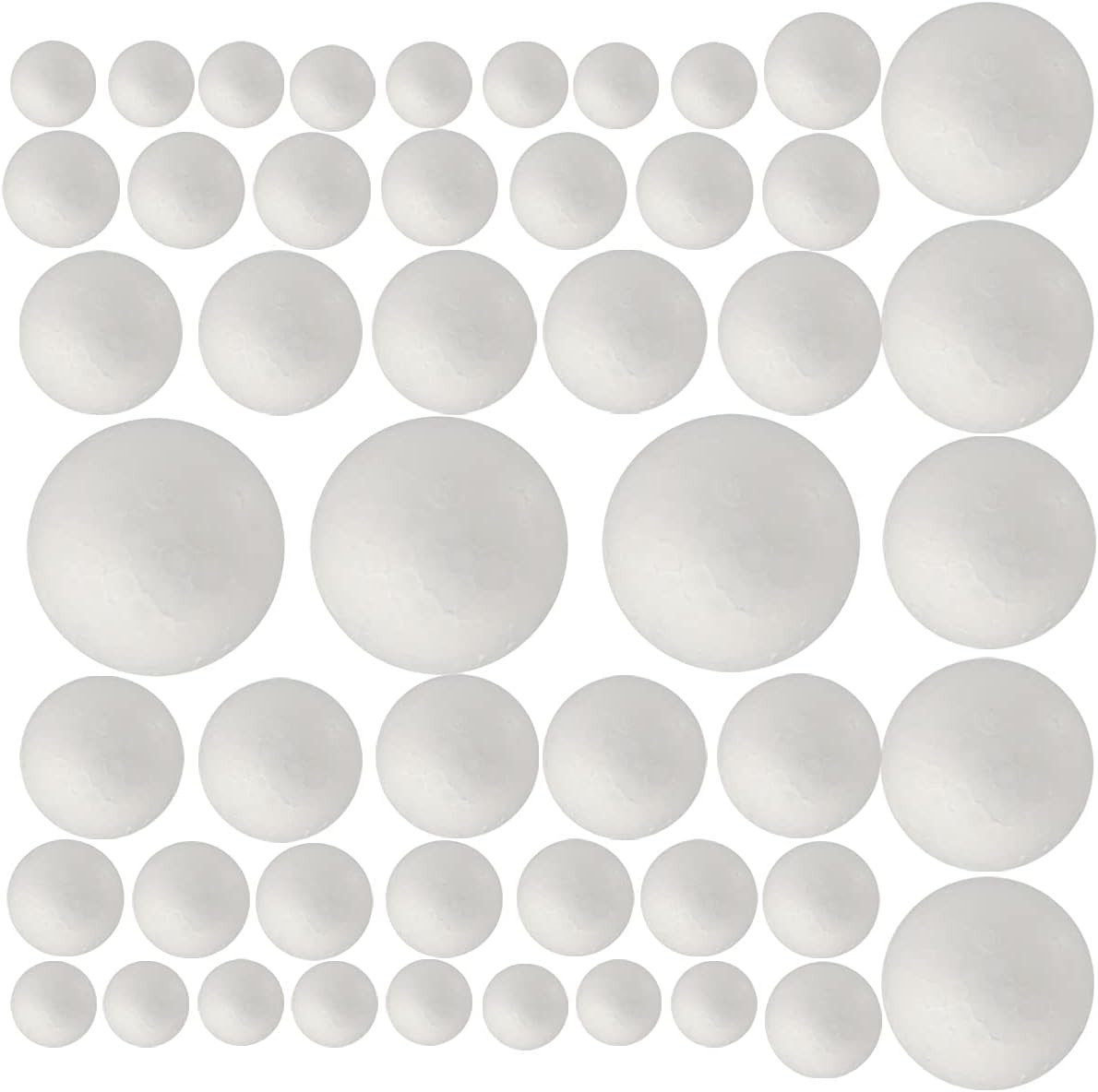 50 Pack Craft Foam Balls, 5 Sizes(1-2.4 Inches), White Polystyrene Smooth round