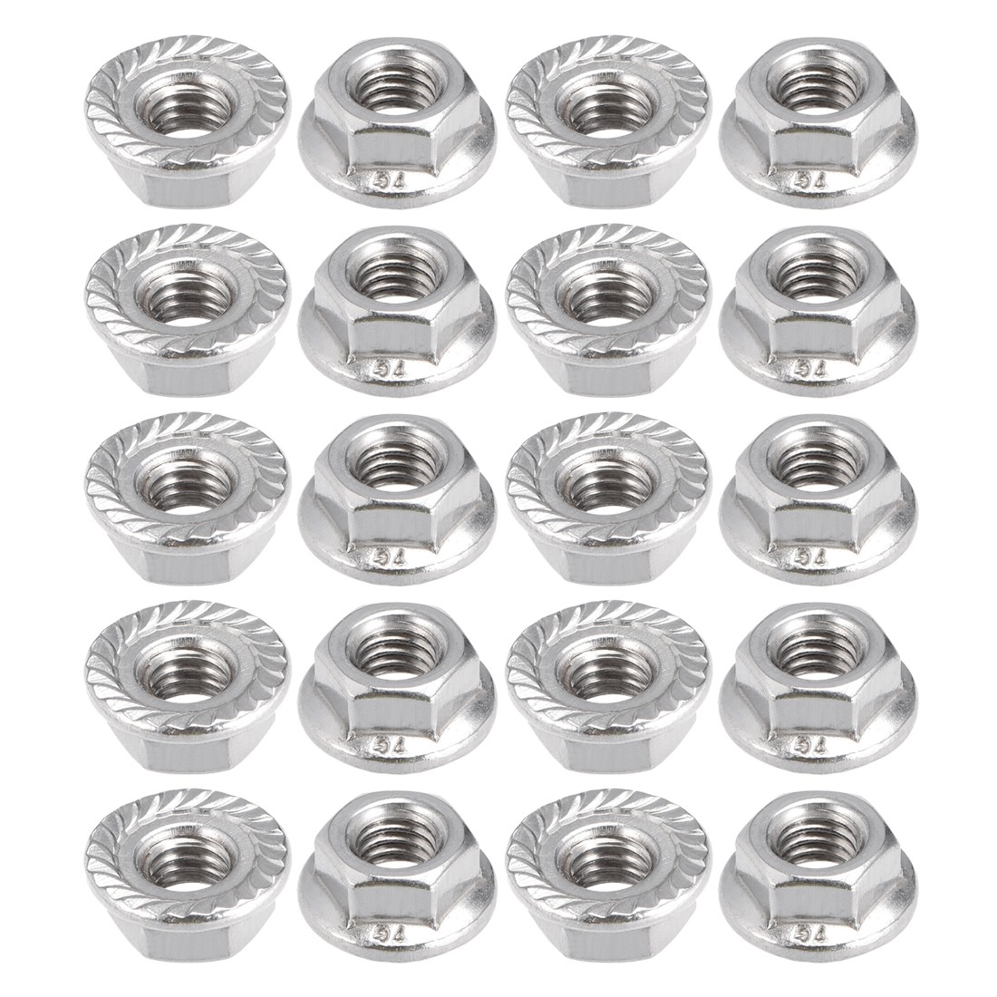 M6 Serrated Flange Hex Lock Nuts, 201 Stainless Steel, 20 Pcs