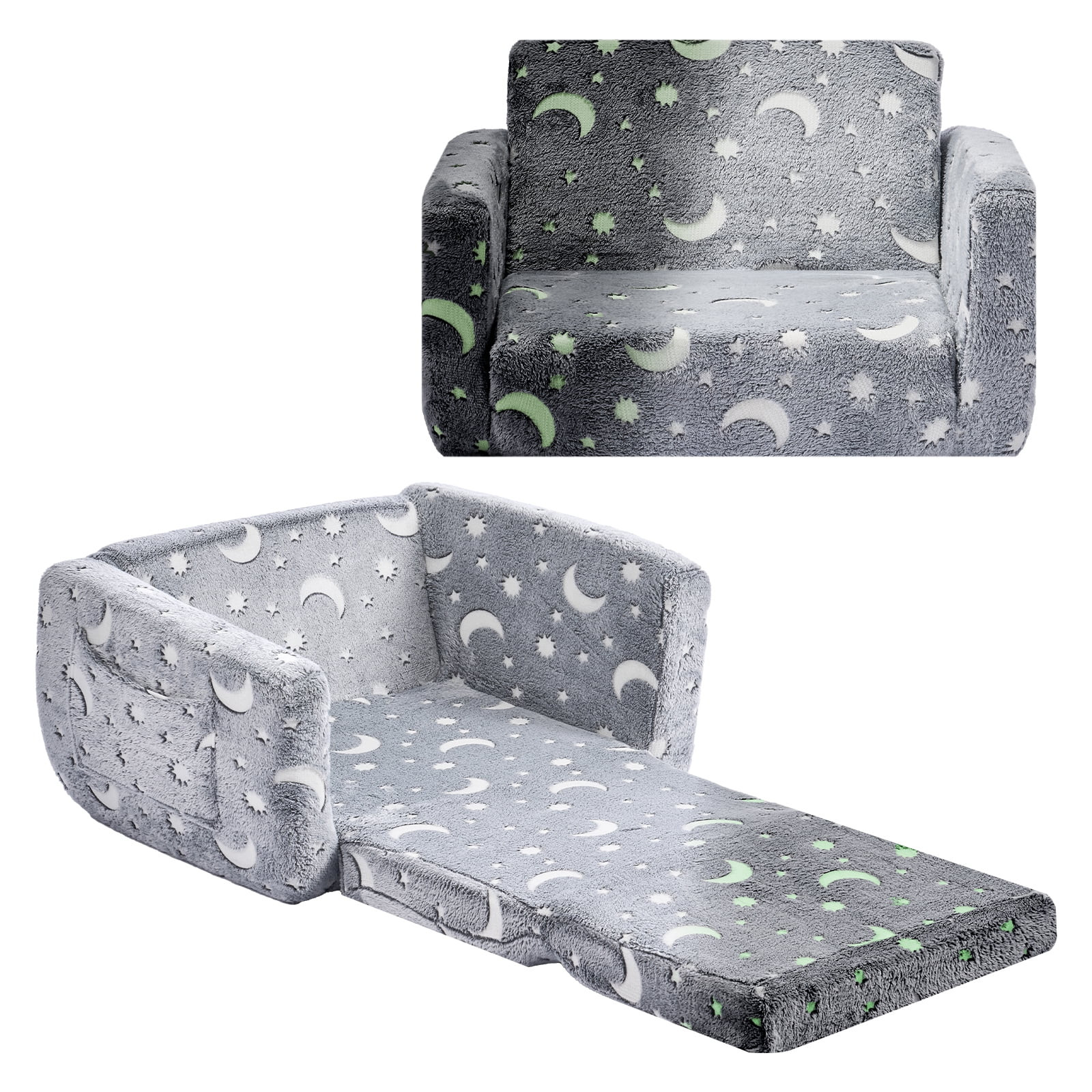 2-In-1 Foldable Kids Chair Armrests Glow-In-The-Dark Convertible Chair-Lounger