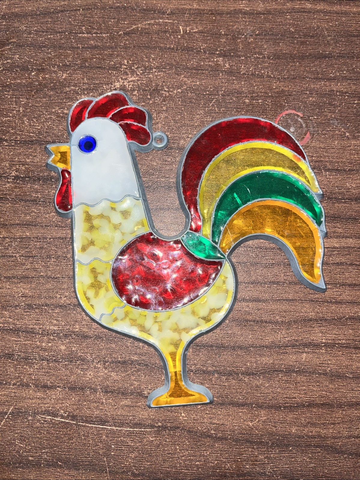 Vtg Stained Glass Rooster Acrylic Ornament Window Decoration Hanging 4.5 X 3.5