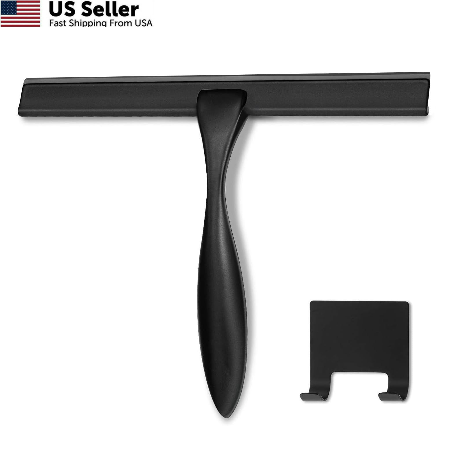 HIWARE All-Purpose Shower Squeegee for Doors, Bathroom, 10-Inch, Black