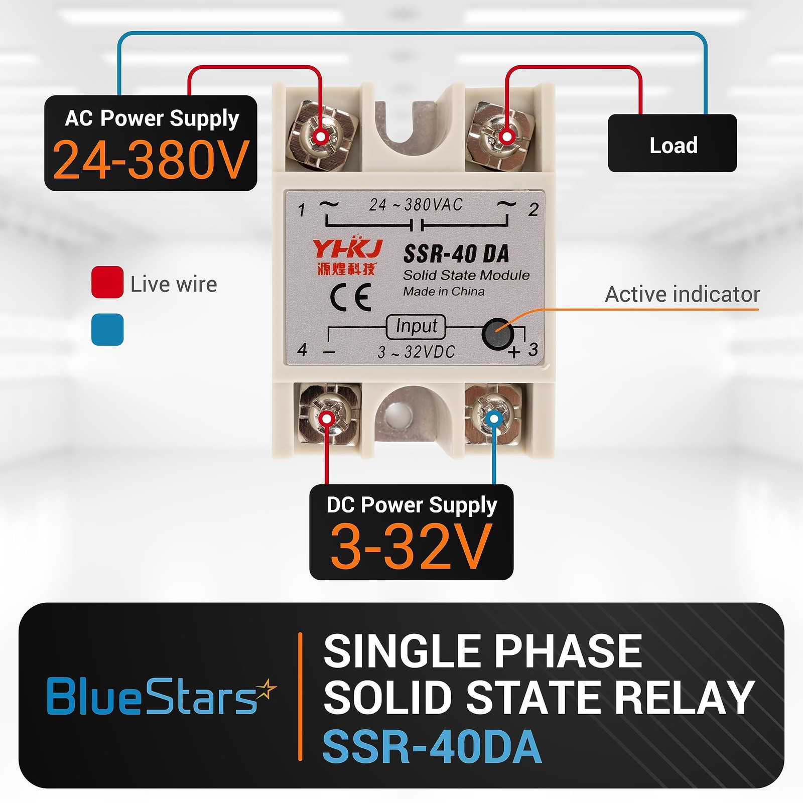 BlueStars 3PCS Solid State Relay SSR-40DA DC to AC Input 3-32VDC Output 24-38...