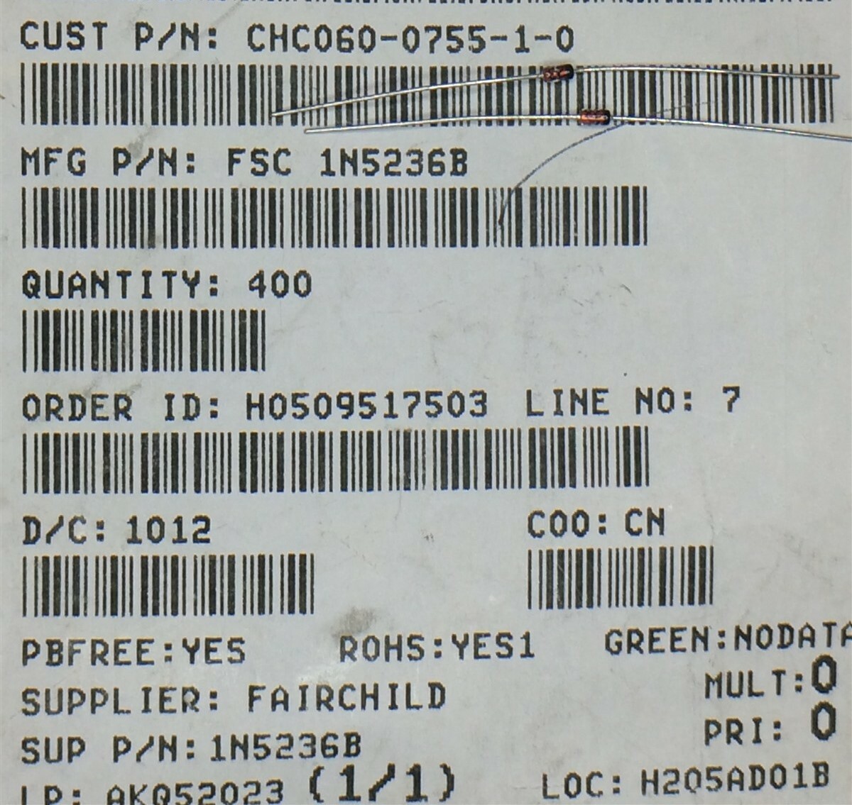 1N5236B FSC DIODE ZENER 7.5V 500MW DO35 100 PIECES