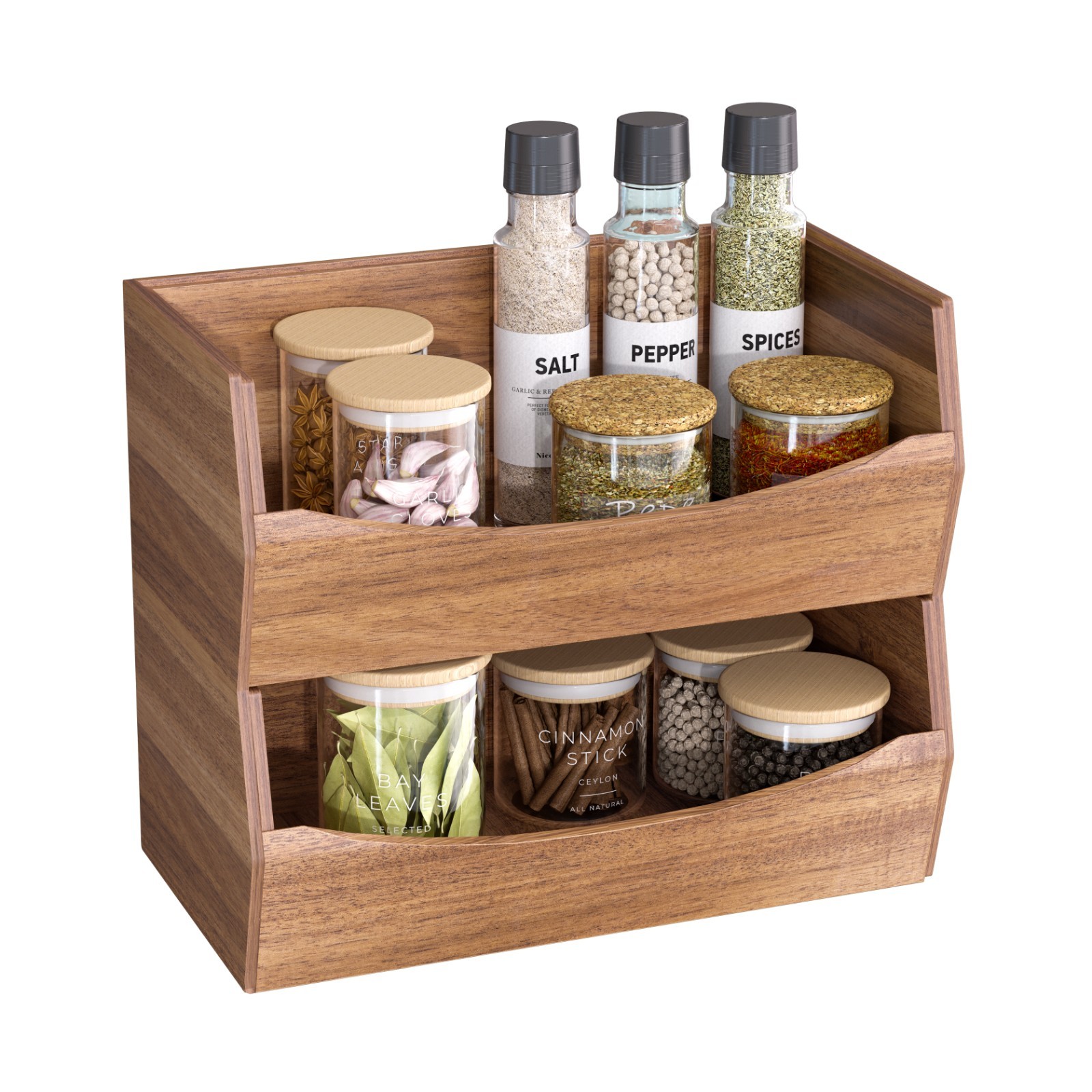 Seville Classics 2-Piece Stackable Acacia Bin Set