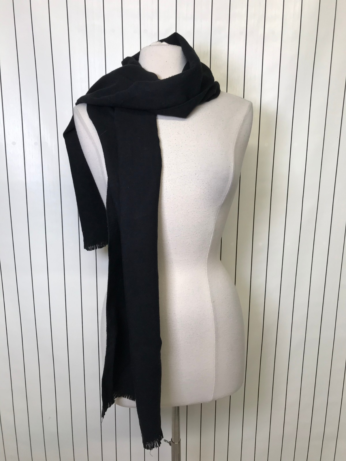 Women's Black Scarf Fringe Acrylic 70"x12"