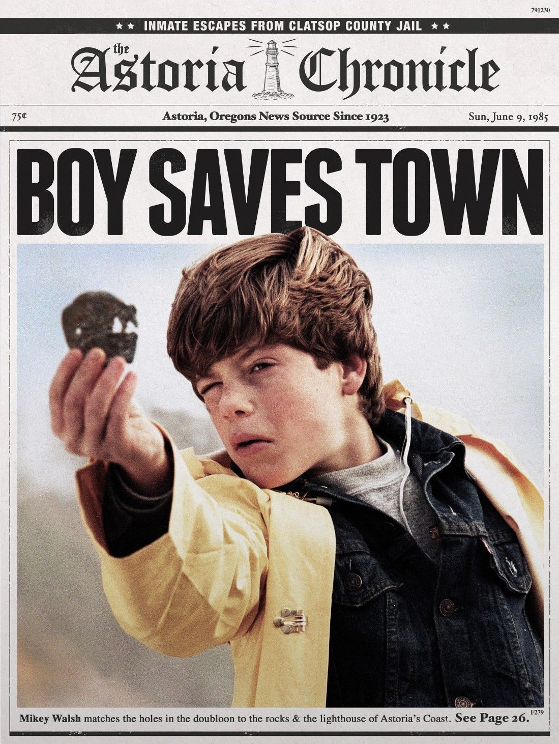 1985 The Goonies Astoria Chronicle Boy Saves Town Mikey Sean Astin 💀🟡💀