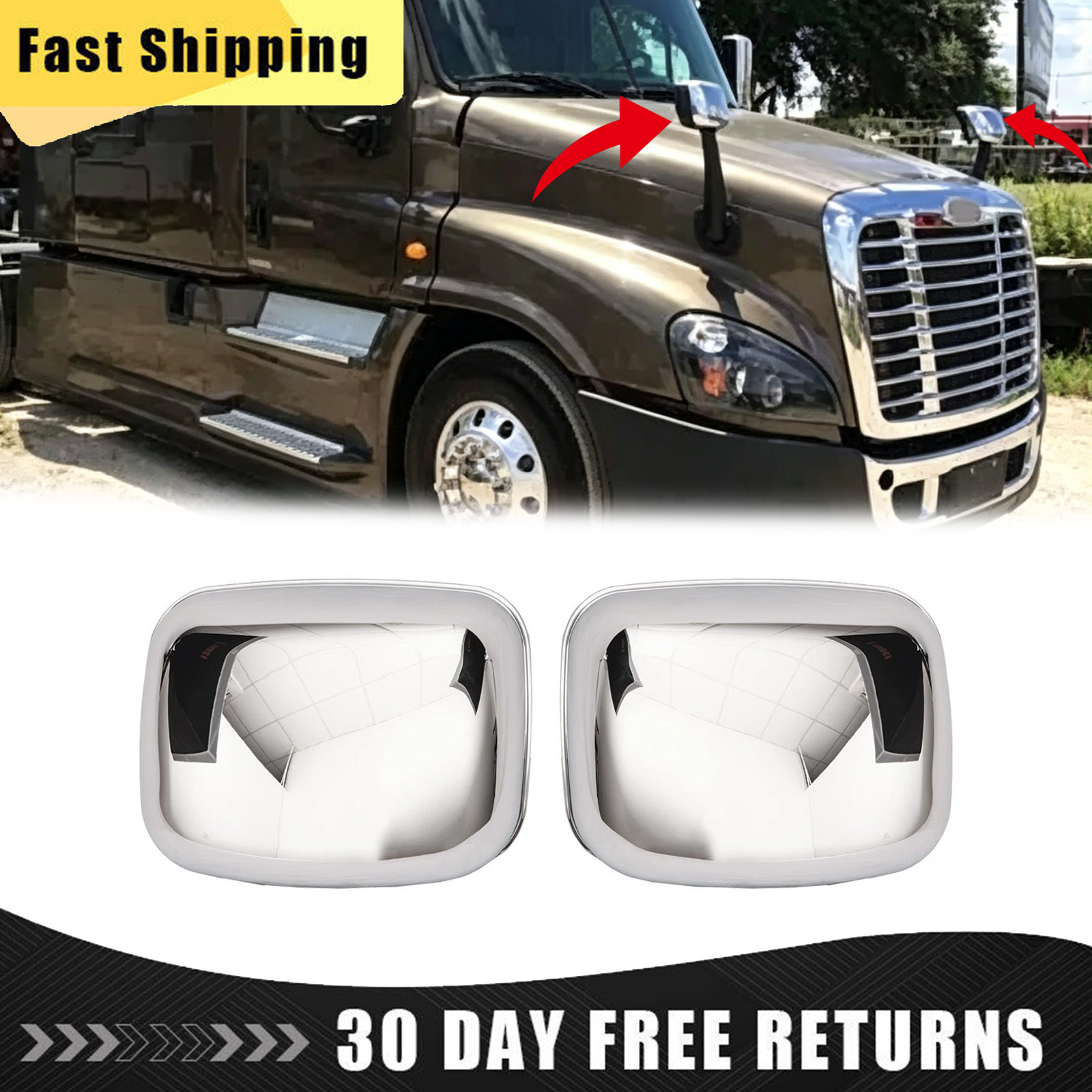 For Freightliner Cascadia 2008-2017 Chrome Hood Mirror Cover Left & Right Side