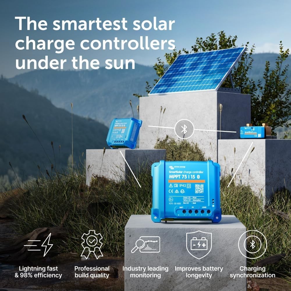 SmartSolar MPPT Bluetooth Solar Charge Controller - 75V, 15A, 12/24V Efficiency