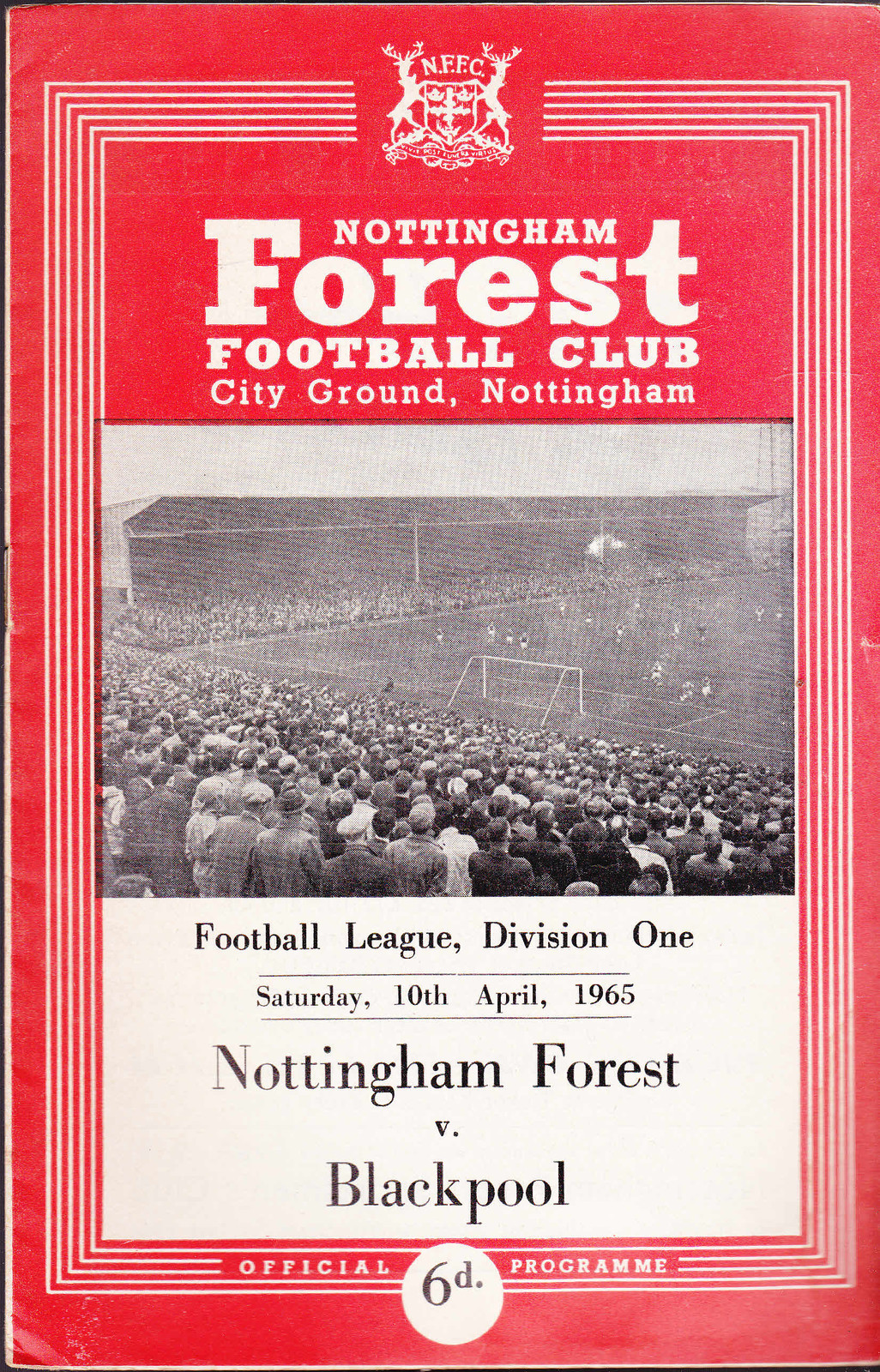 Nottingham Forest FC v Blackpool Programme 10 April 1965 Soccer Football
