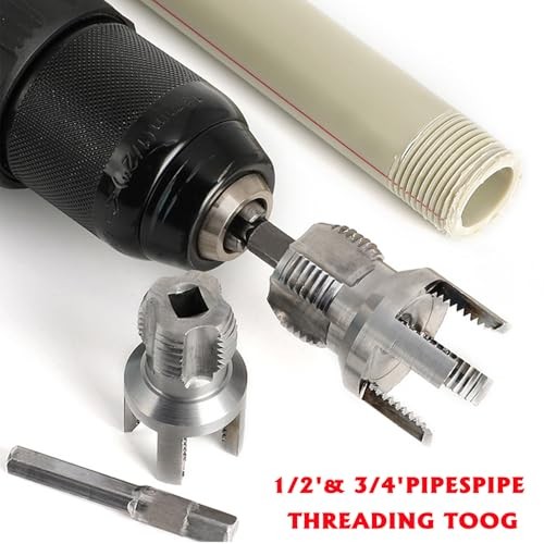 PVC Pipe Threader Kit, 3 Piece Set, 1/2" 3/4" NPT Sizes, Dual-Function 2 Pcs