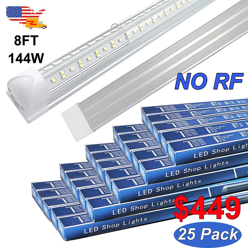 12/25Pack 8' Led Shop Lights No RF 144W T8 Integrated 8Ft Led Tube Light Fixture